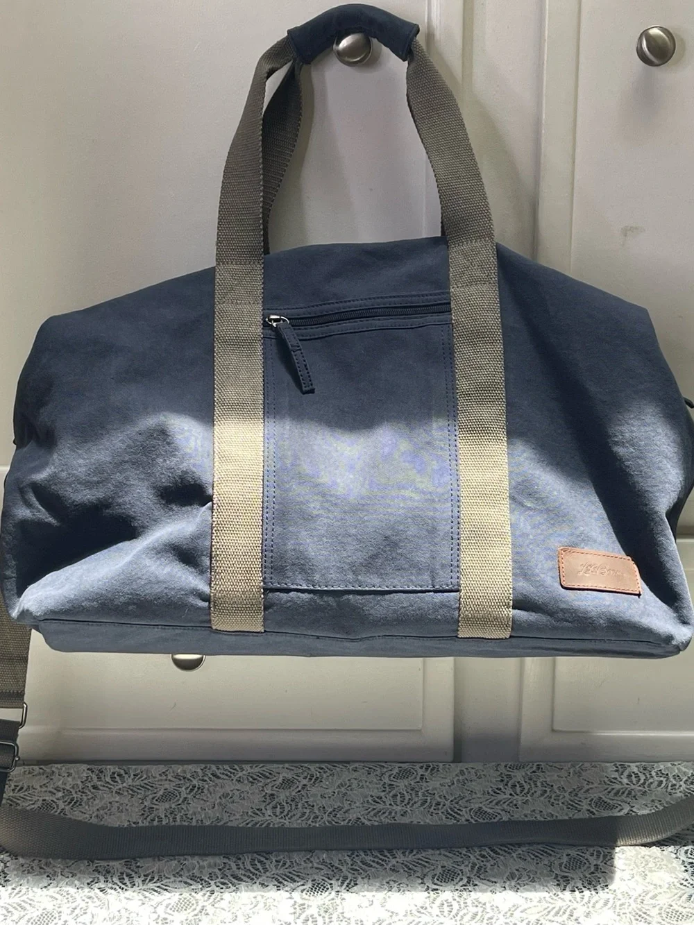 Vintage LL Bean Field Canvas Duffel Weekend Bag Navy Shoulder Strap Bag EUC